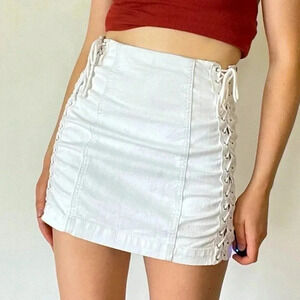 Carmar White Lace Up Side Mini Skirt Cotton Zipper Body Con Night Out